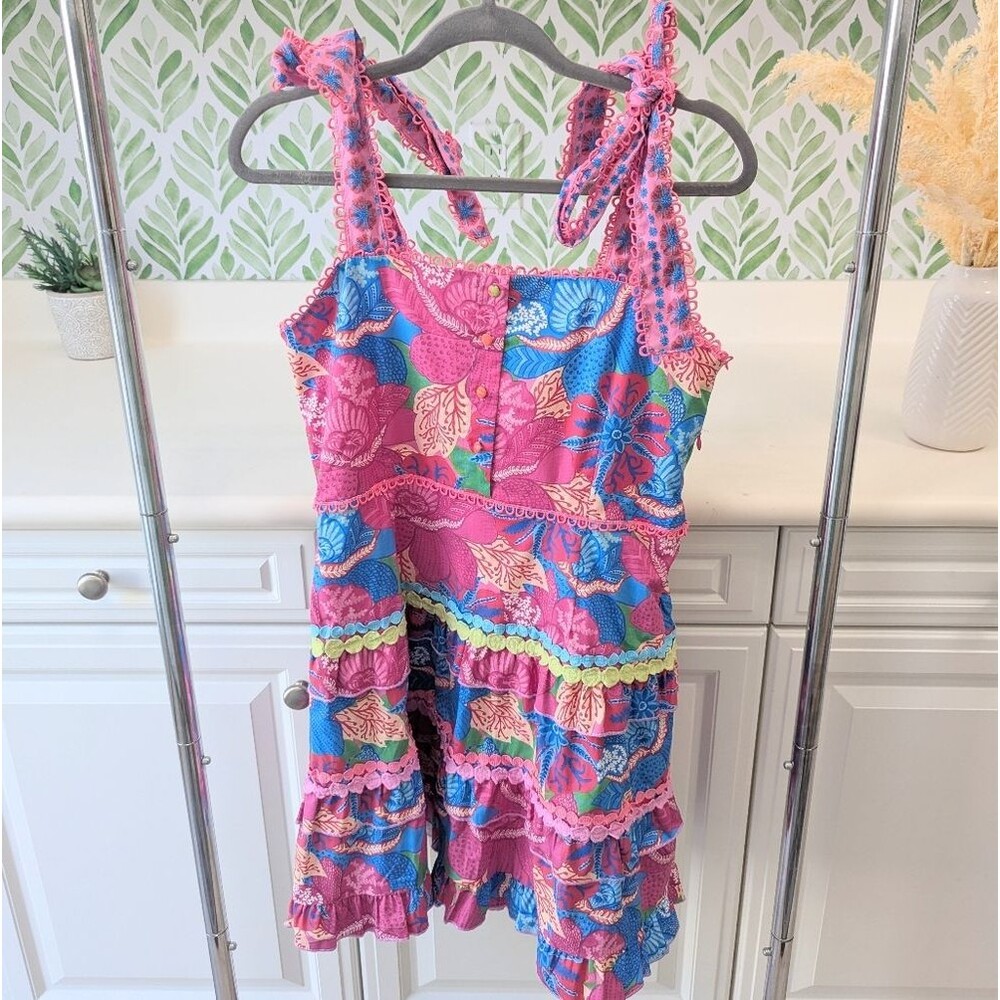 Marié Naomi Tiered Mini Dress Victoria Dunn Pink And Blue Medium - Picture 2 of 11